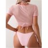 imageSOLY HUX Womens 3 Piece Swimsuit Halter Triangle Tie Side Bikini Sets Bathing Suit with Cover Up TopPink Letter