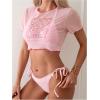 imageSOLY HUX Womens 3 Piece Swimsuit Halter Triangle Tie Side Bikini Sets Bathing Suit with Cover Up TopPink Letter