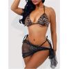 imageSOLY HUX Womens 3 Piece Swimsuit Leopard Print Halter Triangle String Bikini Set Bathing Suit with Cover Up SkirtMulticoloured Leopard