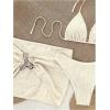 imageSOLY HUX Womens 3 Piece Swimsuit Metal Decor Tie Back Halter Bikini Set with Cover Up SkirtSolid Beige