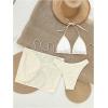 imageSOLY HUX Womens 3 Piece Swimsuit Metal Decor Tie Back Halter Bikini Set with Cover Up SkirtSolid Beige