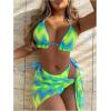 imageSOLY HUX Womens 3 Piece Swimsuit Tie Dye Frill Trim Tie Side Halter Bikini Set with Cover Up SkirtMulticoloured