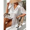 imageSOLY HUX Womens Button Down Hollow Out Crochet Swimsuits Cover Ups Kimono Short Sleeve Sheer Beach Cover UpPlain White