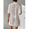imageSOLY HUX Womens Button Down Hollow Out Crochet Swimsuits Cover Ups Kimono Short Sleeve Sheer Beach Cover UpPlain White
