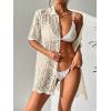 imageSOLY HUX Womens Button Down Hollow Out Crochet Swimsuits Cover Ups Kimono Short Sleeve Sheer Beach Cover UpPure Apricot