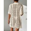 imageSOLY HUX Womens Button Down Hollow Out Crochet Swimsuits Cover Ups Kimono Short Sleeve Sheer Beach Cover UpPure Apricot