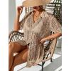 imageSOLY HUX Womens Button Down Hollow Out Crochet Swimsuits Cover Ups Kimono Short Sleeve Sheer Beach Cover UpPure Khaki