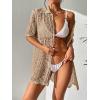 imageSOLY HUX Womens Button Down Hollow Out Crochet Swimsuits Cover Ups Kimono Short Sleeve Sheer Beach Cover UpPure Khaki