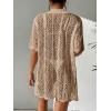 imageSOLY HUX Womens Button Down Hollow Out Crochet Swimsuits Cover Ups Kimono Short Sleeve Sheer Beach Cover UpPure Khaki