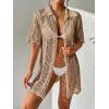 imageSOLY HUX Womens Button Down Hollow Out Crochet Swimsuits Cover Ups Kimono Short Sleeve Sheer Beach Cover UpPure Khaki