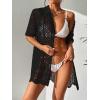 imageSOLY HUX Womens Button Down Hollow Out Crochet Swimsuits Cover Ups Kimono Short Sleeve Sheer Beach Cover UpSolid Black