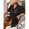 imageSOLY HUX Womens Button Down Hollow Out Crochet Swimsuits Cover Ups Kimono Short Sleeve Sheer Beach Cover UpSolid Black