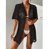 imageSOLY HUX Womens Button Down Hollow Out Crochet Swimsuits Cover Ups Kimono Short Sleeve Sheer Beach Cover UpSolid Black