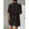 imageSOLY HUX Womens Button Down Hollow Out Crochet Swimsuits Cover Ups Kimono Short Sleeve Sheer Beach Cover UpSolid Black