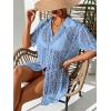 imageSOLY HUX Womens Button Down Hollow Out Crochet Swimsuits Cover Ups Kimono Short Sleeve Sheer Beach Cover UpSolid Blue