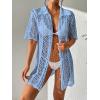 imageSOLY HUX Womens Button Down Hollow Out Crochet Swimsuits Cover Ups Kimono Short Sleeve Sheer Beach Cover UpSolid Blue