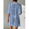imageSOLY HUX Womens Button Down Hollow Out Crochet Swimsuits Cover Ups Kimono Short Sleeve Sheer Beach Cover UpSolid Blue
