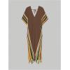 imageSOLY HUX Womens Hollow Out Fringe Hem Cover Up Dress V Neck Striped Split Sheer Swimsuit Bathing SuitBrown Striped Print