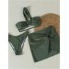 imageSOLY HUX Womens One Shoulder Bikini Swimsuit High Cut Bathing Suit with Cover Up Skirts 3 Piece SetArmy Green