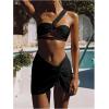 imageSOLY HUX Womens One Shoulder Bikini Swimsuit High Cut Bathing Suit with Cover Up Skirts 3 Piece SetPure Black