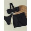 imageSOLY HUX Womens One Shoulder Bikini Swimsuit High Cut Bathing Suit with Cover Up Skirts 3 Piece SetPure Black