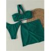 imageSOLY HUX Womens One Shoulder Bikini Swimsuit High Cut Bathing Suit with Cover Up Skirts 3 Piece SetPure Green