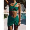 imageSOLY HUX Womens One Shoulder Bikini Swimsuit High Cut Bathing Suit with Cover Up Skirts 3 Piece SetPure Green