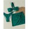 imageSOLY HUX Womens One Shoulder Bikini Swimsuit High Cut Bathing Suit with Cover Up Skirts 3 Piece SetPure Green