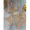 imageSOLY HUX Womens One Shoulder Bikini Swimsuit High Cut Bathing Suit with Cover Up Skirts 3 Piece SetPure Khaki