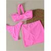 imageSOLY HUX Womens One Shoulder Bikini Swimsuit High Cut Bathing Suit with Cover Up Skirts 3 Piece SetSolid Pink