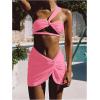 imageSOLY HUX Womens One Shoulder Bikini Swimsuit High Cut Bathing Suit with Cover Up Skirts 3 Piece SetSolid Pink