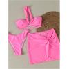 imageSOLY HUX Womens One Shoulder Bikini Swimsuit High Cut Bathing Suit with Cover Up Skirts 3 Piece SetSolid Pink