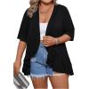 imageSOLY HUX Womens Plus Size Ruffle Half Sleeve Kimono Cardigan Open Front Loose Cover Up Casual Blouse TopsSolid Black