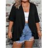 imageSOLY HUX Womens Plus Size Ruffle Half Sleeve Kimono Cardigan Open Front Loose Cover Up Casual Blouse TopsSolid Black