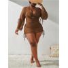 imageSOLY HUX Womens Plus Size Sexy 4 Piece Swimsuits Halter Bikini Sets with Drawstring Long Sleeve Cover Up Bathing SuitCoffee Brown