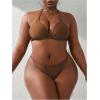 imageSOLY HUX Womens Plus Size Sexy 4 Piece Swimsuits Halter Bikini Sets with Drawstring Long Sleeve Cover Up Bathing SuitCoffee Brown