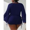 imageSOLY HUX Womens Plus Size Sexy 4 Piece Swimsuits Halter Bikini Sets with Drawstring Long Sleeve Cover Up Bathing SuitDark Blue