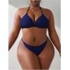 imageSOLY HUX Womens Plus Size Sexy 4 Piece Swimsuits Halter Bikini Sets with Drawstring Long Sleeve Cover Up Bathing SuitDark Blue
