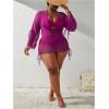 imageSOLY HUX Womens Plus Size Sexy 4 Piece Swimsuits Halter Bikini Sets with Drawstring Long Sleeve Cover Up Bathing SuitHot Pink