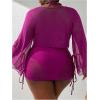 imageSOLY HUX Womens Plus Size Sexy 4 Piece Swimsuits Halter Bikini Sets with Drawstring Long Sleeve Cover Up Bathing SuitHot Pink