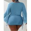 imageSOLY HUX Womens Plus Size Sexy 4 Piece Swimsuits Halter Bikini Sets with Drawstring Long Sleeve Cover Up Bathing SuitLight Blue