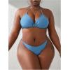 imageSOLY HUX Womens Plus Size Sexy 4 Piece Swimsuits Halter Bikini Sets with Drawstring Long Sleeve Cover Up Bathing SuitLight Blue
