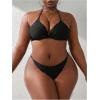 imageSOLY HUX Womens Plus Size Sexy 4 Piece Swimsuits Halter Bikini Sets with Drawstring Long Sleeve Cover Up Bathing SuitSolid Black
