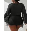 imageSOLY HUX Womens Plus Size Sexy 4 Piece Swimsuits Halter Bikini Sets with Drawstring Long Sleeve Cover Up Bathing SuitSolid Black