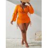 imageSOLY HUX Womens Plus Size Sexy 4 Piece Swimsuits Halter Bikini Sets with Drawstring Long Sleeve Cover Up Bathing SuitSolid Orange