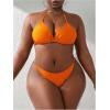 imageSOLY HUX Womens Plus Size Sexy 4 Piece Swimsuits Halter Bikini Sets with Drawstring Long Sleeve Cover Up Bathing SuitSolid Orange