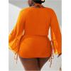 imageSOLY HUX Womens Plus Size Sexy 4 Piece Swimsuits Halter Bikini Sets with Drawstring Long Sleeve Cover Up Bathing SuitSolid Orange