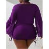 imageSOLY HUX Womens Plus Size Sexy 4 Piece Swimsuits Halter Bikini Sets with Drawstring Long Sleeve Cover Up Bathing SuitSolid Purple