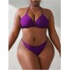 imageSOLY HUX Womens Plus Size Sexy 4 Piece Swimsuits Halter Bikini Sets with Drawstring Long Sleeve Cover Up Bathing SuitSolid Purple