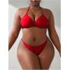 imageSOLY HUX Womens Plus Size Sexy 4 Piece Swimsuits Halter Bikini Sets with Drawstring Long Sleeve Cover Up Bathing SuitSolid Red